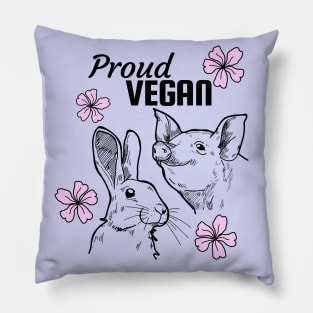 Proud vegan design featuring pig, rabbit and pink flowers Pillow