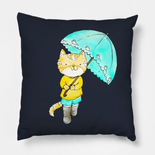 yellow little cat with umbrella Pillow