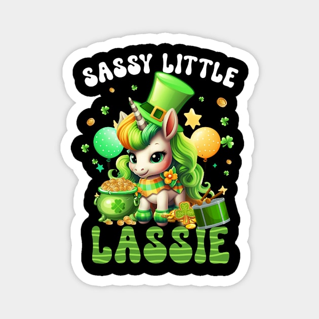 Sassy Little Lassie Cute Saint Pattys Girls Lepricorn St Patricks Day Unicorn Magnet by inksplashcreations