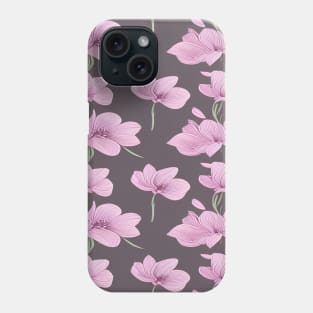 Pink flower pattern with dark grey background Phone Case