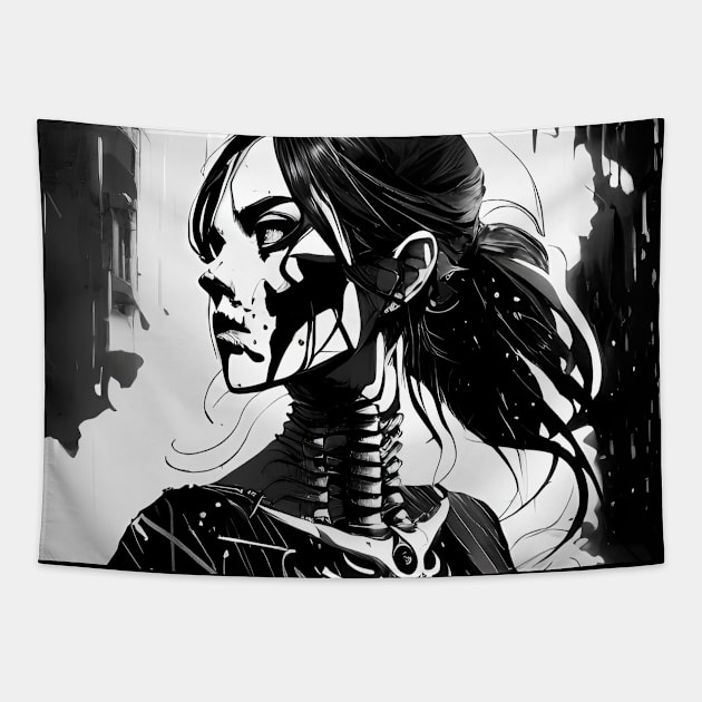 Shadows Unleashed: Expressive Black and White Dark Art Tapestry by ShyPixels Arts