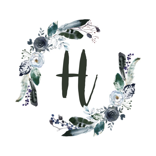 Floral Monogram H Dark Bohemian Flora by floralmonogram