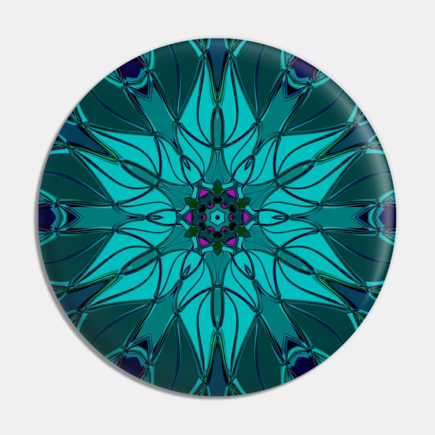 Cartoon Mandala Flower Blue Pin by WormholeOrbital