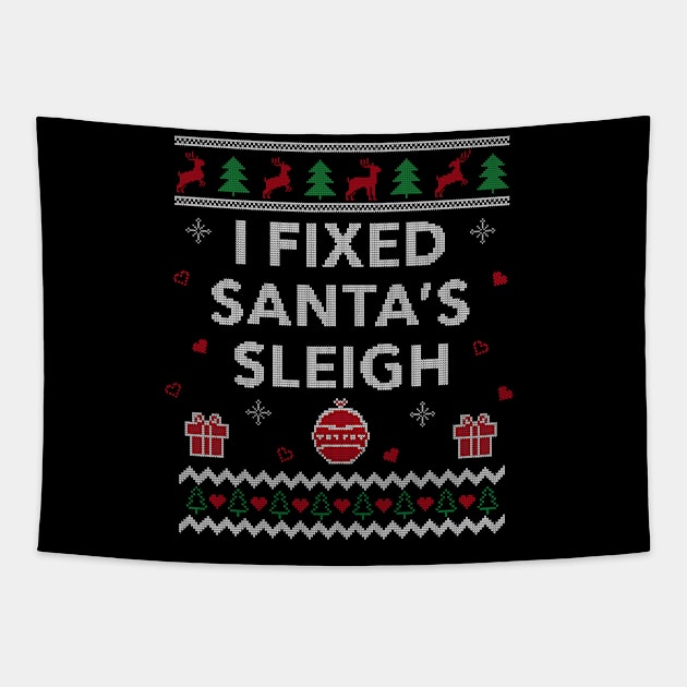 Funny Xmas Mechanic Ugly Christmas Gift Design Tapestry by Dr_Squirrel