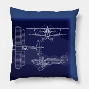 Fighter Plane Blueprint Art Print Pillow