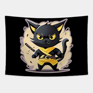 Ninja Cat Black and Yellow Tapestry