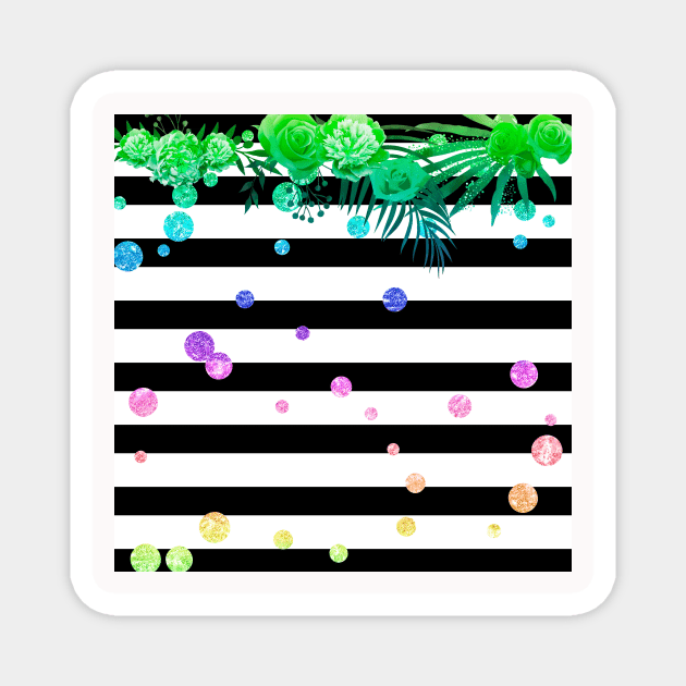 Neon Floral Neck Gator Black and White Stripe Neon Flowers Neon Bubbles Magnet by DANPUBLIC