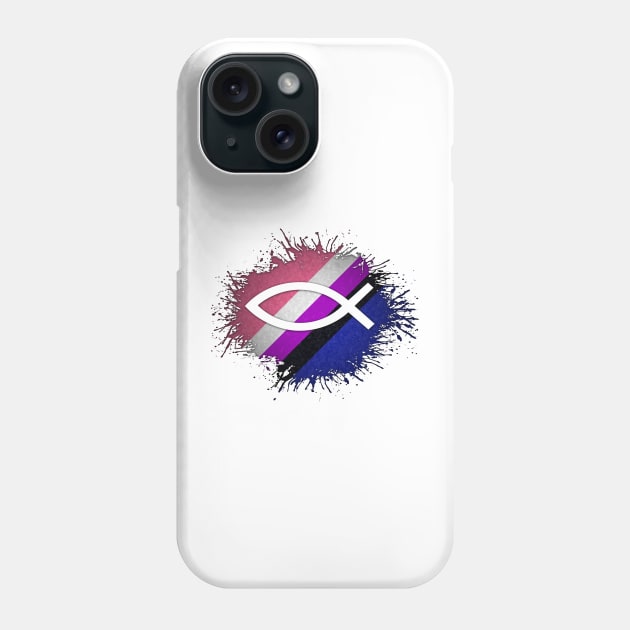 Paint Splatter Gender Fluid Pride Flag Fish Symbol Phone Case by LiveLoudGraphics