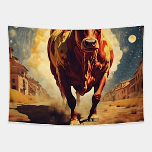 Running of the Bulls Starry Night Spain Travel Tourism Retro Vintage Tapestry