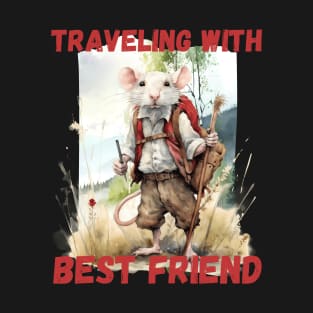 Watercolor Rat Traveling with Best Friend Red T-Shirt