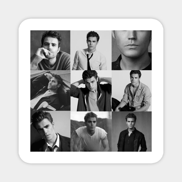 Paul Wesley Collage Leo Zodiac black and white Magnet by Athira-A