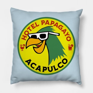 Hotel Papagayo Acapulco Mexico - Vintage Travel Sticker - Vintage Luggage Label Parrot Hotel Mexico Pillow