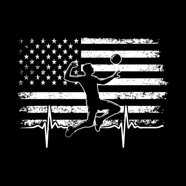 Volleyball Player Retro American Flag Volleyball Heartbeat Long by jadolomadolo