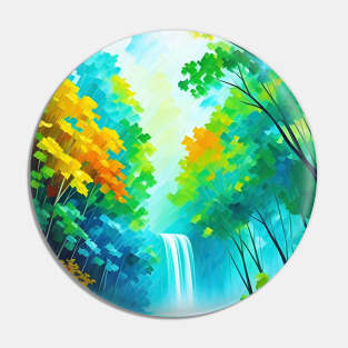 Waterfall In The Forest Watercolor Style - Ai Art Pin