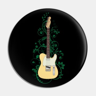 Buttercream T-Style Electric Guitar Flowering Vines Pin