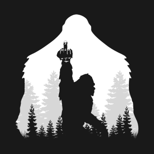 Bigfoot Hiking Black And White Design T-Shirt