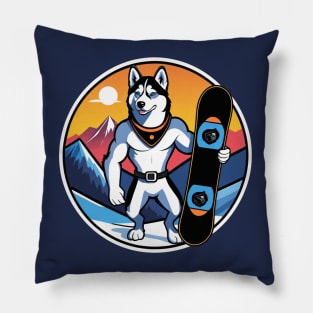 Strong Husky Snowboarder Pillow