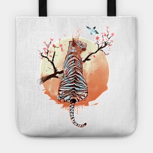 Tiger at the Sakura's Tree Tote