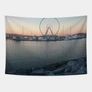 Photography Sunset by the ocean city in USA design carousel Tapestry