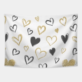 Black and Gold Hearts | Love | Abstract Hearts Tapestry