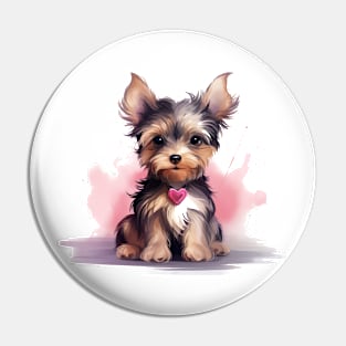 Cute Yorkshire puppy with valentine heart Pin