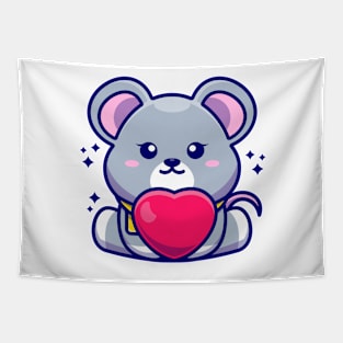 Cute baby mouse cartoon with love Tapestry