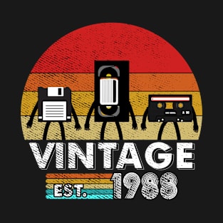 Vintage 1988 Floppy Disk VHS Cassette Tape 80s 90s birthday T-Shirt