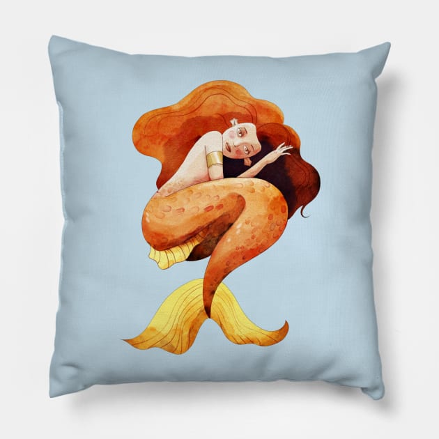 Orange Mermaid in the Deep Pillow by JCPhillipps