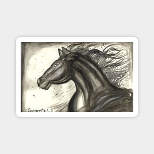 horse ink scribbles monochrome ink painting Magnet