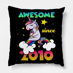 Cute Awesome Unicorn Since 2010 Rainbow Gift Pillow