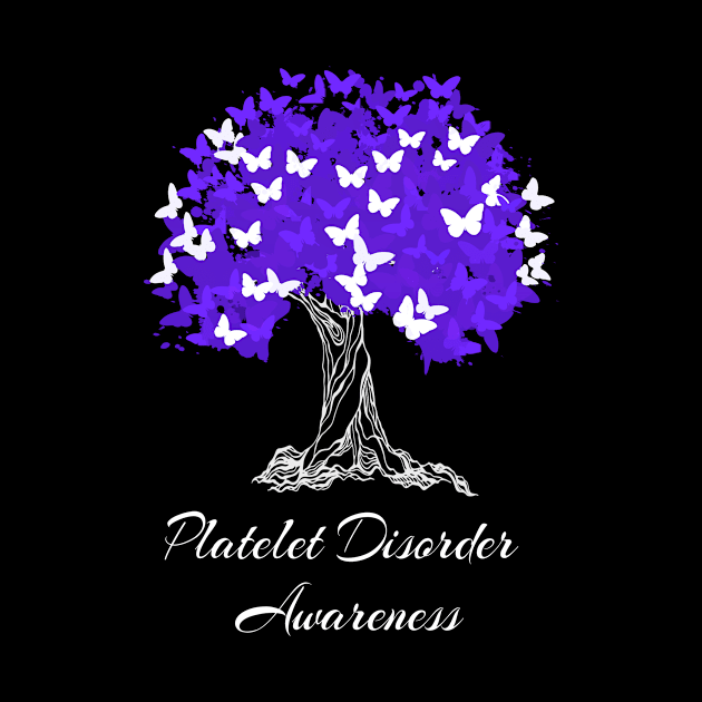 Platelet Disorder Awareness Purple Ribbon Tree With Butterflies by MerchAndrey