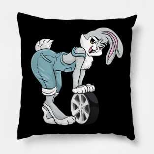 Funny mechanic bunny with a tire Pillow