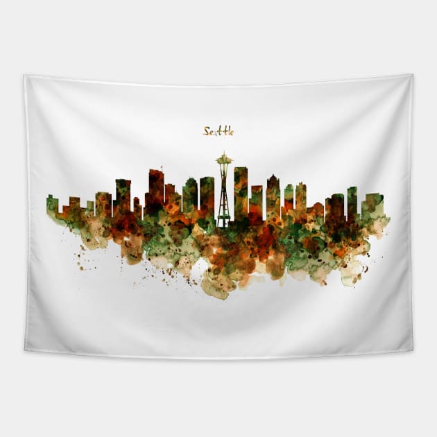 Seattle Watercolor Skyline Tapestry by Marian Voicu