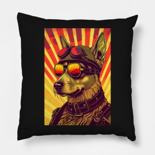 Cool psychedelic dog wearing sunglasses and uniform Pillow