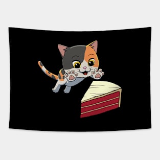 Munchkin Cat excited to eat Red Velvet Cake Tapestry