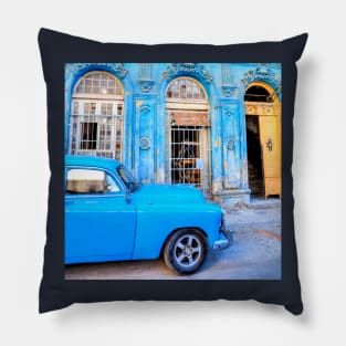 Blue Car, Havana, Cuba Pillow
