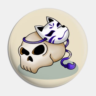 Skull and Kitsune Mask Pin