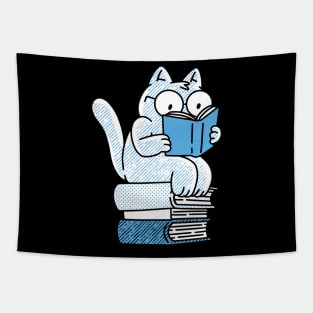 CatSitting On Books And Reading Cat Reading Book For Book Lover Cat Lover Tapestry