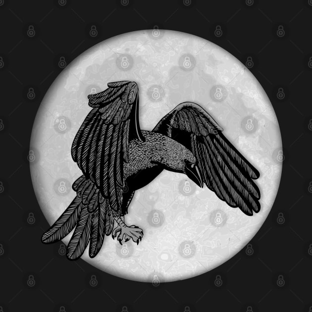 Flying Raven Crow - Full Moon Silhouette 1 by EDDArt