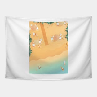 Beach, top view, summer accessories illustration Tapestry