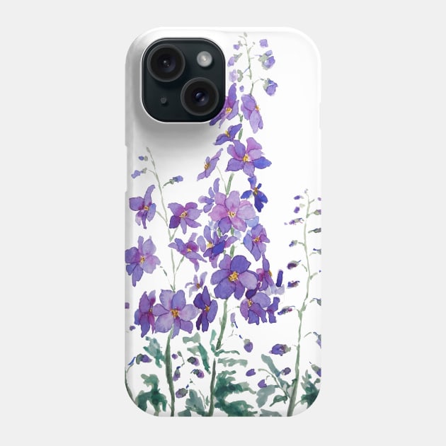 purple blue pink delphinium watercolor Phone Case by colorandcolor