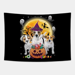 Jack Russell Terrier Dog Mummy Witch Moon Ghosts Happy Halloween Thanksgiving Merry Christmas Day Tapestry