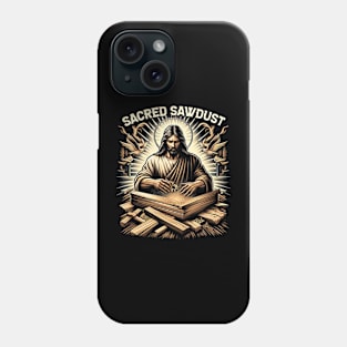 Sacred Sawdust, Jesus shaping wood with his hands as sawdust floated around him Phone Case