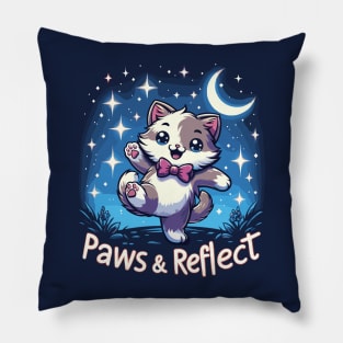 Paws and Reflect - Kawaii Dancing Kitten Pillow