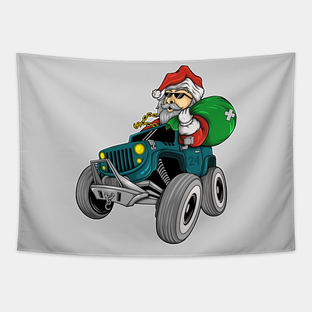 Santa Claus riding in a car Tapestry by DMD Art Studio