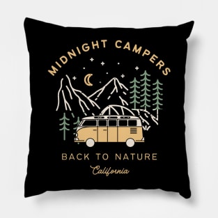 Black Brown Adventure Camping Illustration T-Shirt Pillow