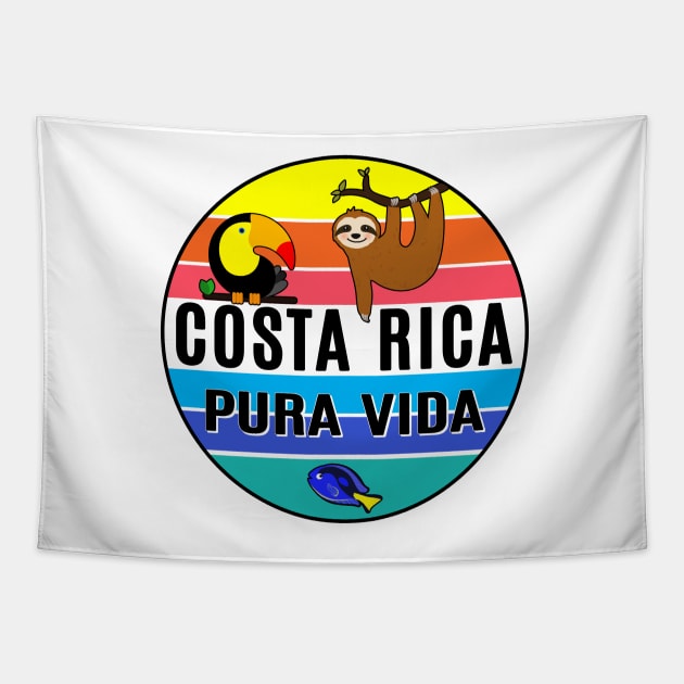 Costa Rica Tropical Pura Vida Beach Toucan Fish  Sloth Travel Vacation Tapestry by TravelTime