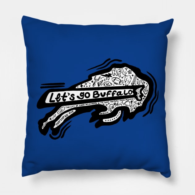 Lets go Buffalo Doodle Pillow by gabdefazio