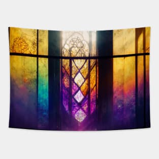 Stained Glass Glowing Church Tapestry