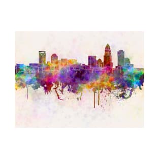 Charlotte skyline in watercolor background T-Shirt